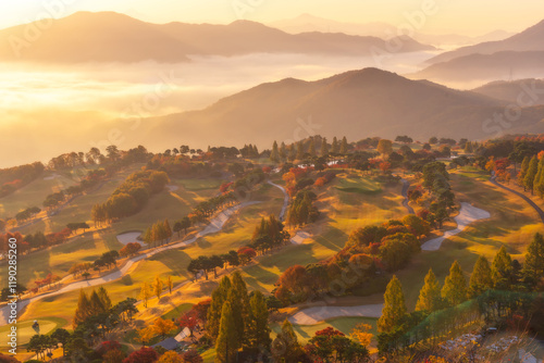 Sunrise morning fog at Baekbongsan Mountain in Yangsuri,South Korea.