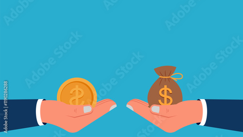 Illustration with Copy Space business, investment, Savings, hand concept Putting Money Coins Into Piggy Bank as a symbol of business profit