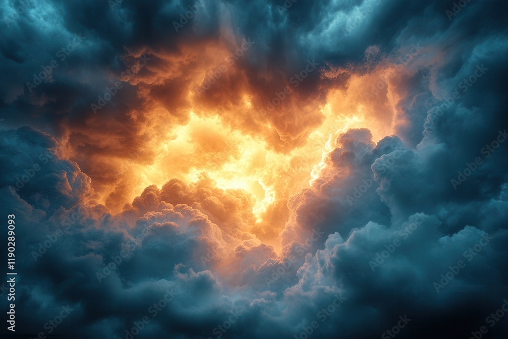 Dramatic sunset sky with vibrant orange and dark storm clouds creating a striking visual display Dramatic sunset sky with vibrant orange and dark storm clouds creating a striking visual display