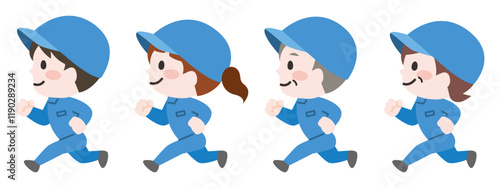 走る作業スタッフ 