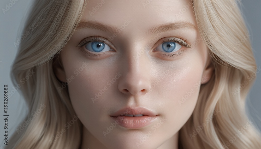 Stunning Portrait of a Blonde Woman with Captivating Blue Eyes and Radiant Skin Stunning Portrait of a Blonde Woman with Captivating Blue Eyes and Radiant Skin