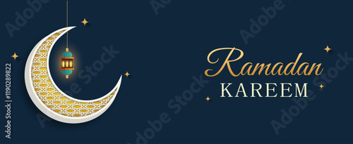 Ramadan kareem background with geometric pattern and crescent moon. Islamic backgrounds for posters, banners, greeting cards and more. Simple and luxury feeling.