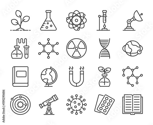 Science icons. Natural science line icon set. Editable Stroke.