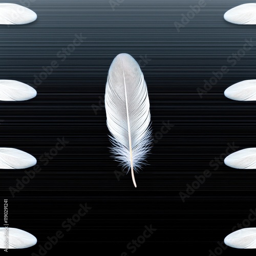 Elegant White Feather on Black Background with Soft Texture