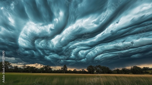 Stunning Undulatus Asperatus Cloudscape Over a Serene Field photo