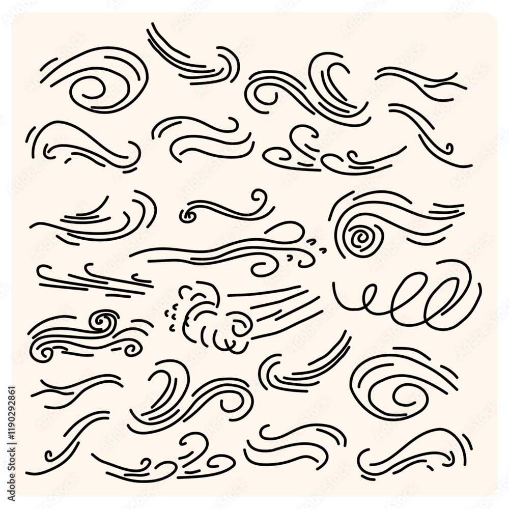 Fototapeta premium Doodle air wind motions, hurricane blow with background cream