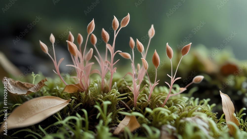 Macro closeup of green grass and plant flora in a spring garden Macro closeup of green grass and plant flora in a spring garden