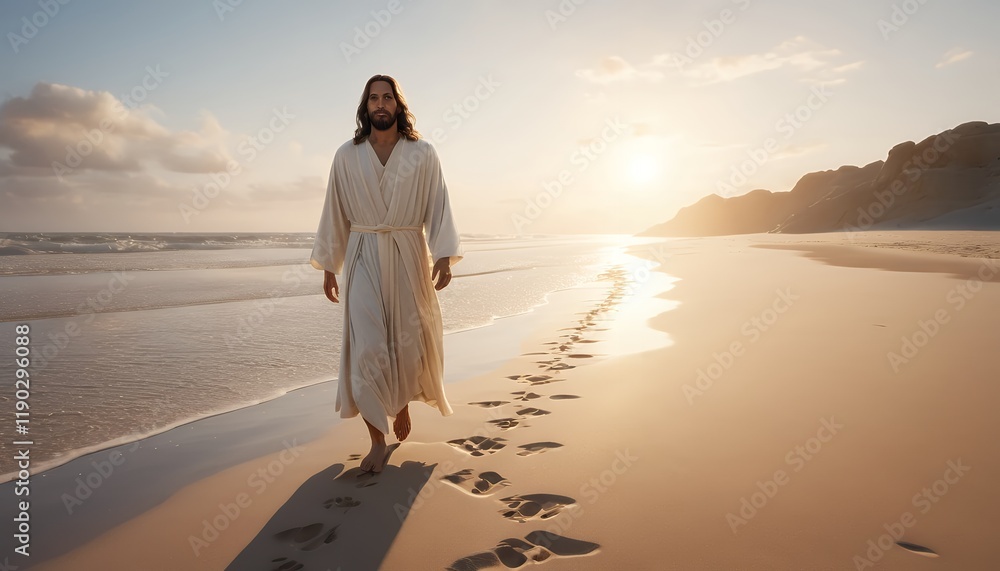 Jesus Walking on the Beach at Sunset: A Peaceful Spiritual Journey Jesus Walking on the Beach at Sunset: A Peaceful Spiritual Journey
