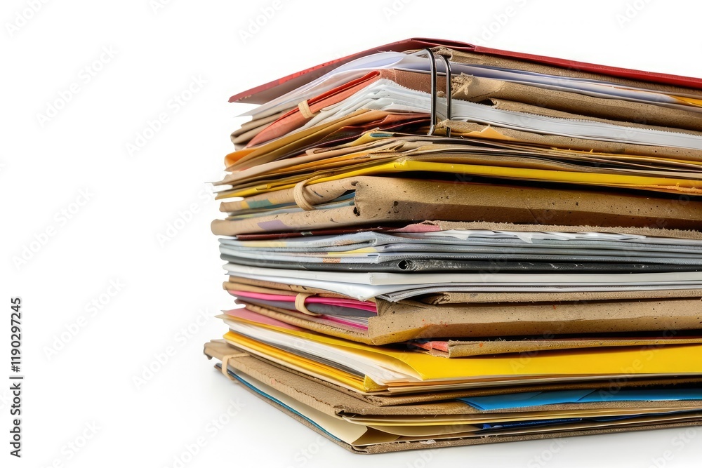 Sharp Picture of Stack of Different Files with Documents on White Background Sharp Picture of Stack of Different Files with Documents on White Background