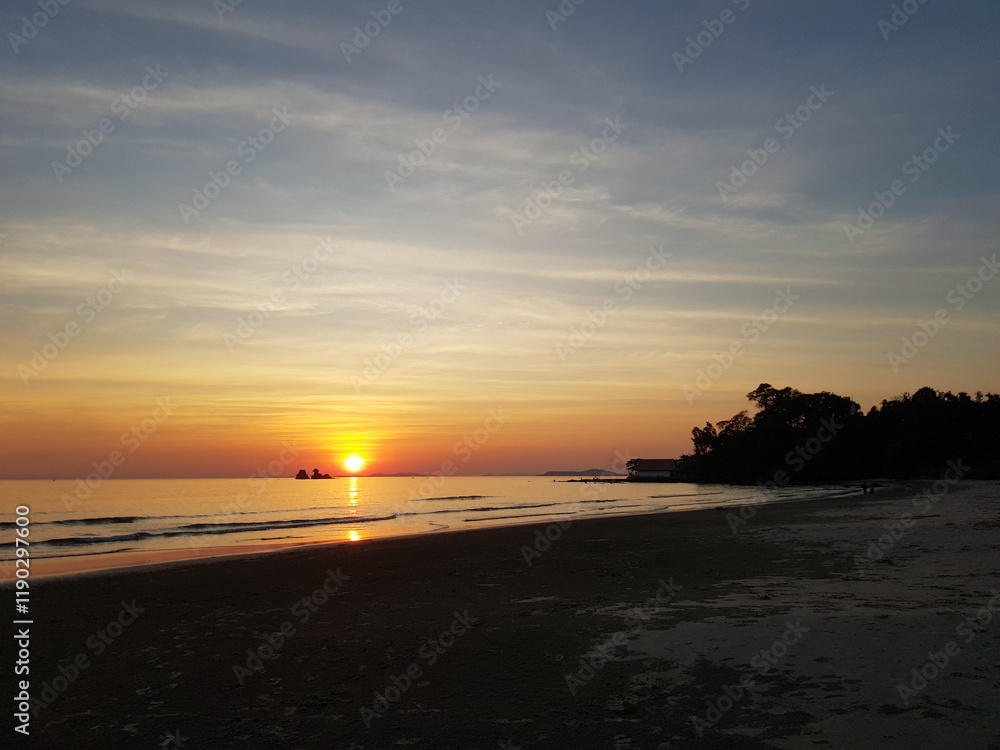 Tranquil Sunset Over Tropical Beach Tranquil Sunset Over Tropical Beach