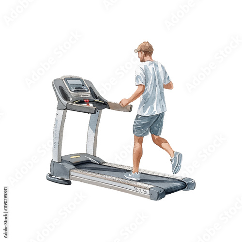 man using treadmill vector illustration in watercolor style