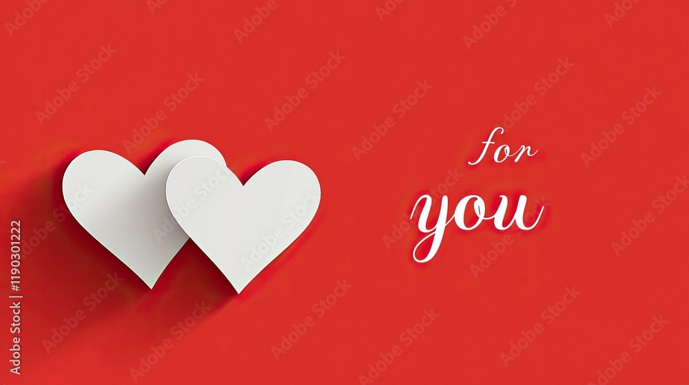 Romantic vector illustration of two white paper hearts on vibrant red background with Romantic vector illustration of two white paper hearts on vibrant red background with