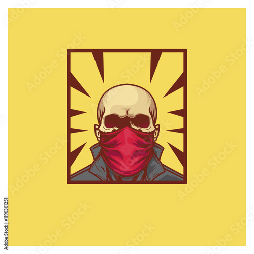 Vector Illustration of a Skull with Red Mask - Grunge Style