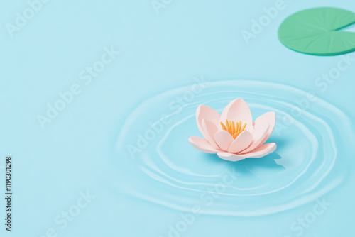 Claymation flower, A whimsical claymation scene featuring a lily floating on a tranquil clay pond, captured in high fidelity detail. photo