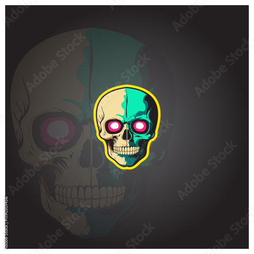 Cyberpunk Skull Vector Art with Spikes and Neon Aesthetic