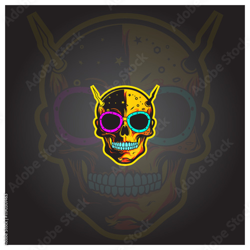 Abstract Cyberpunk Skull Design - Vibrant Vector Graphic