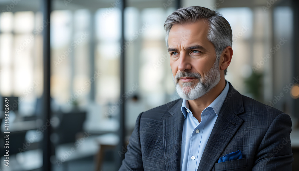 Fototapeta premium Thoughtful mature businessman in modern office.