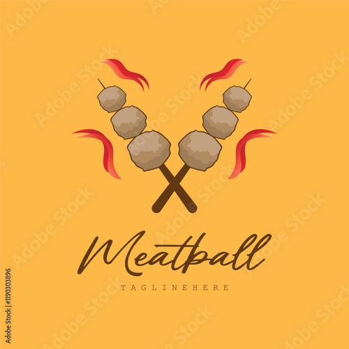 Meatball Logo, Vector For Food Stall Brand, Fast Food Simple Design Icon, Template Illustration