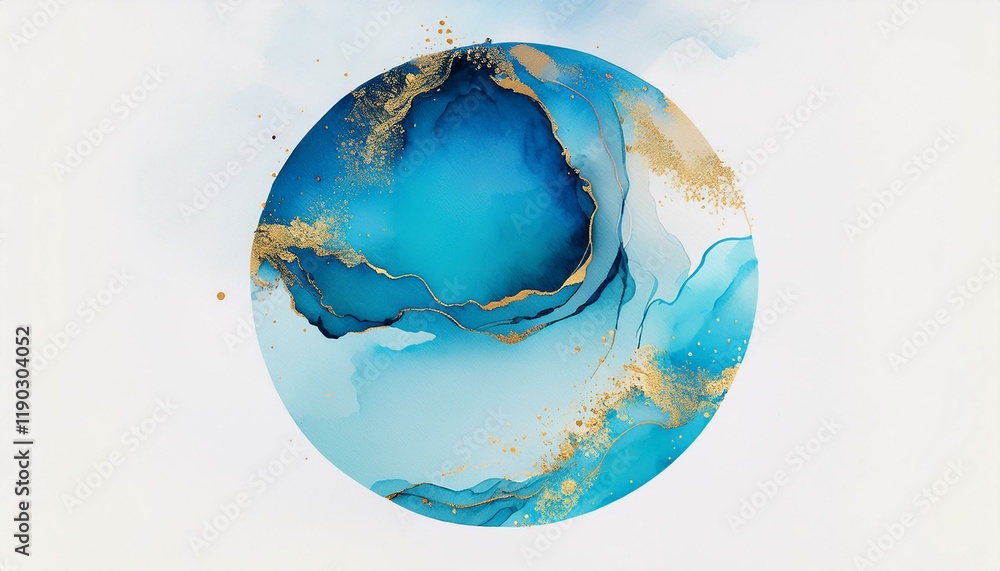 Fototapeta premium 水をイメージした抽象的な丸のイラスト（青、水色、金色）