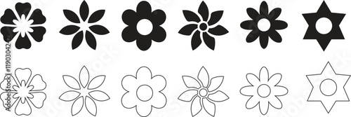 Flower vector icon set. garden plants signs, Beautiful symbol. plant logo. Retro nature icons, perfect for elegant designs, delivery application. websites, mobile isolated on transparent background.