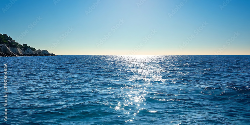 Fototapeta premium Calm and serene sea with no disturbances, perfect natural landscape with a high-definition view and clear sky, captured with master-level photography. A tranquil and peaceful scene evoking relaxation 