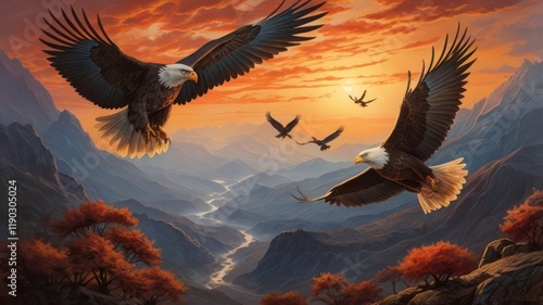 Wallpaper Mural A bald eagle with powerful wings soars in flight across the blue sky, a majestic raptor of wild nature Torontodigital.ca