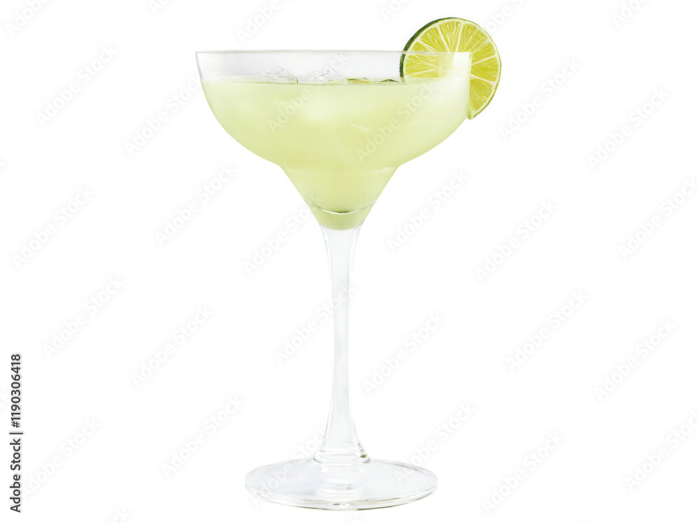 Daiquiri, refreshing rum cocktail with lime wedge in a coupe glass, transparent background Daiquiri, refreshing rum cocktail with lime wedge in a coupe glass, transparent background