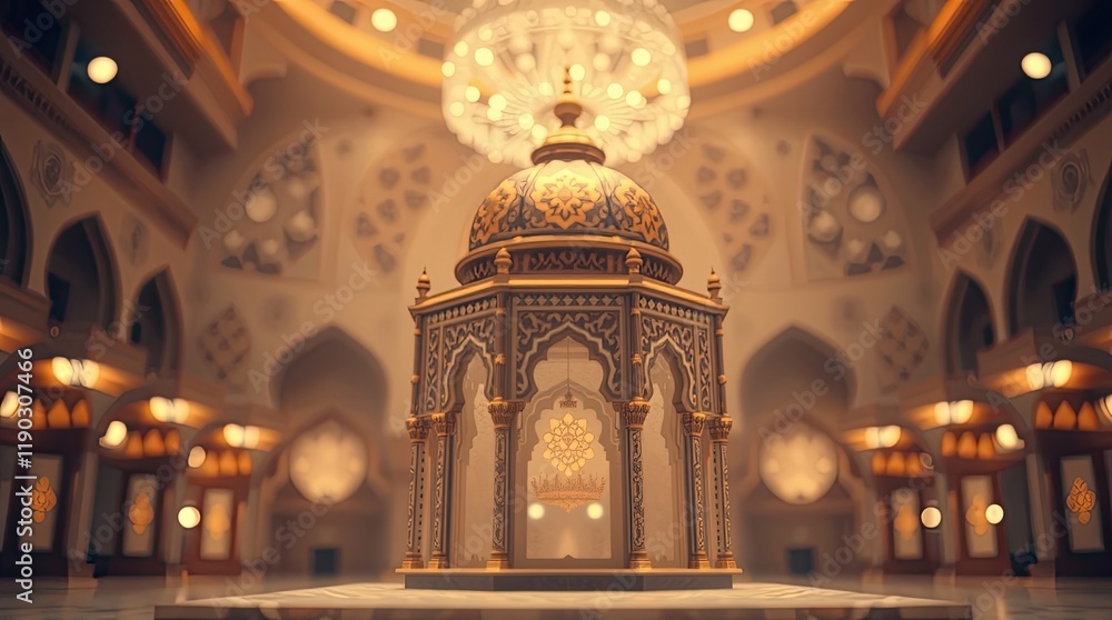 Obraz premium luxury Islamic mandala in sharp focus, positioned against a softly blurred bokeh background. The cinematic