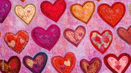 Colorful Fabric Hearts on Pink Background for Romantic Decor Ideas