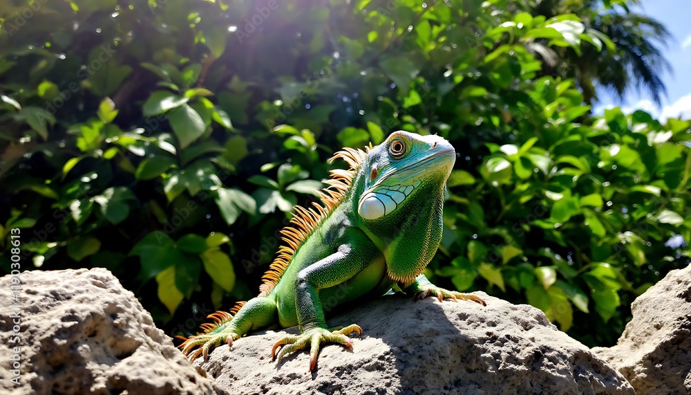 Fototapeta premium Green Iguana Basking in the Sunlight