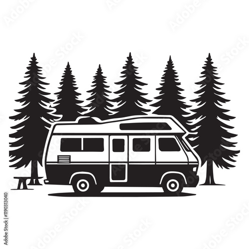 Retro Camper Van vector illustration, Camper Van clipart design, Camping graphics
