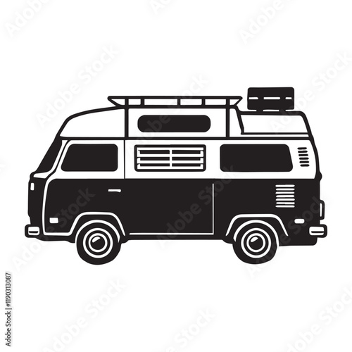 Retro Camper Van vector illustration, Camper Van clipart design, Camping graphics
