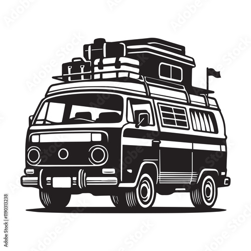 Retro Camper Van vector illustration, Camper Van clipart design, Camping graphics
