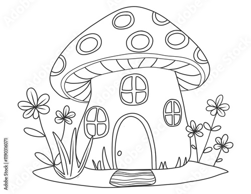 mushroom house coloring page. you can print it on 8.5x11 inch paper