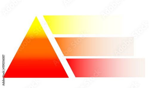 Infographic hierarchical illustration of yellow with orange and red gradient color triangle divided, Pyramid shape made of three layers for presenting business ideas or disparity and statistical