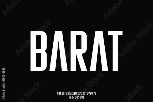 Modern strong condensed alphabet display font vector illustration. Masculine branding typeface