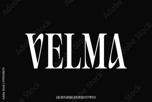 Elegant decorative condensed serif alphabet display font vector illustration