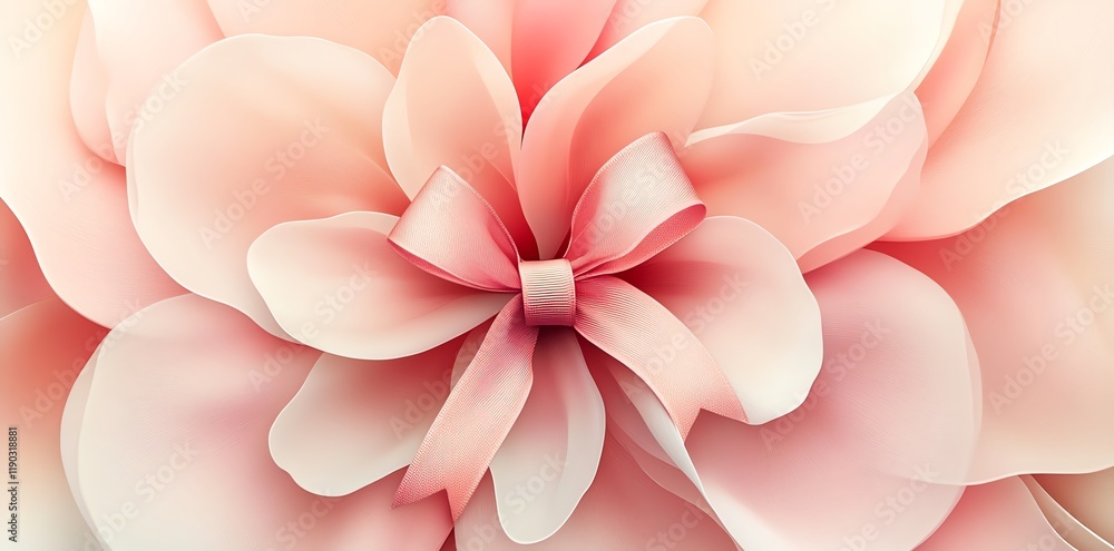 Fototapeta premium Delicate Pink Blossom with Satin Bow: A Romantic Floral Artwork