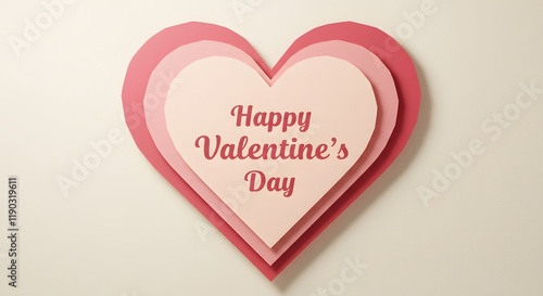 Layered paper heart with vibrant pink and red tones for artistic Valentine card design highlighting romantic holiday theme and heartfelt celebration