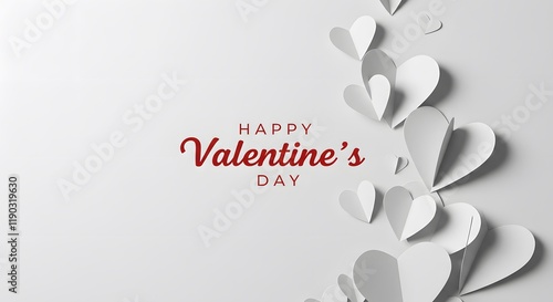 White and red layered paper hearts with elegant Valentine text for stylish holiday card design symbolizing love and romantic celebration