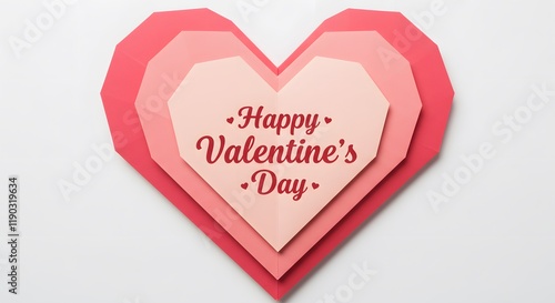 Layered paper heart with vibrant pink and red tones for artistic Valentine card design highlighting romantic holiday theme and heartfelt celebration