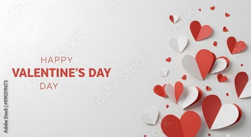 White and red layered paper hearts with elegant Valentine text for stylish holiday card design symbolizing love and romantic celebration