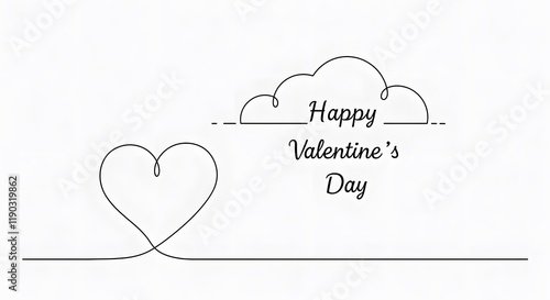 Elegant minimalist Valentine card with black and white heart line art for stylish love-themed celebration design