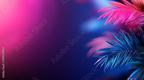 Wallpaper Mural Neon Tropical Paradise: Vibrant Pink and Blue Palm Leaves Torontodigital.ca