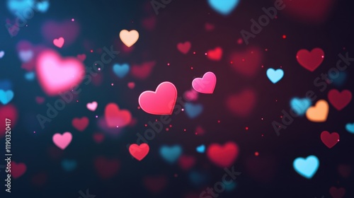 Colorful Hearts Floating Against a Dark Background for Romance Themes