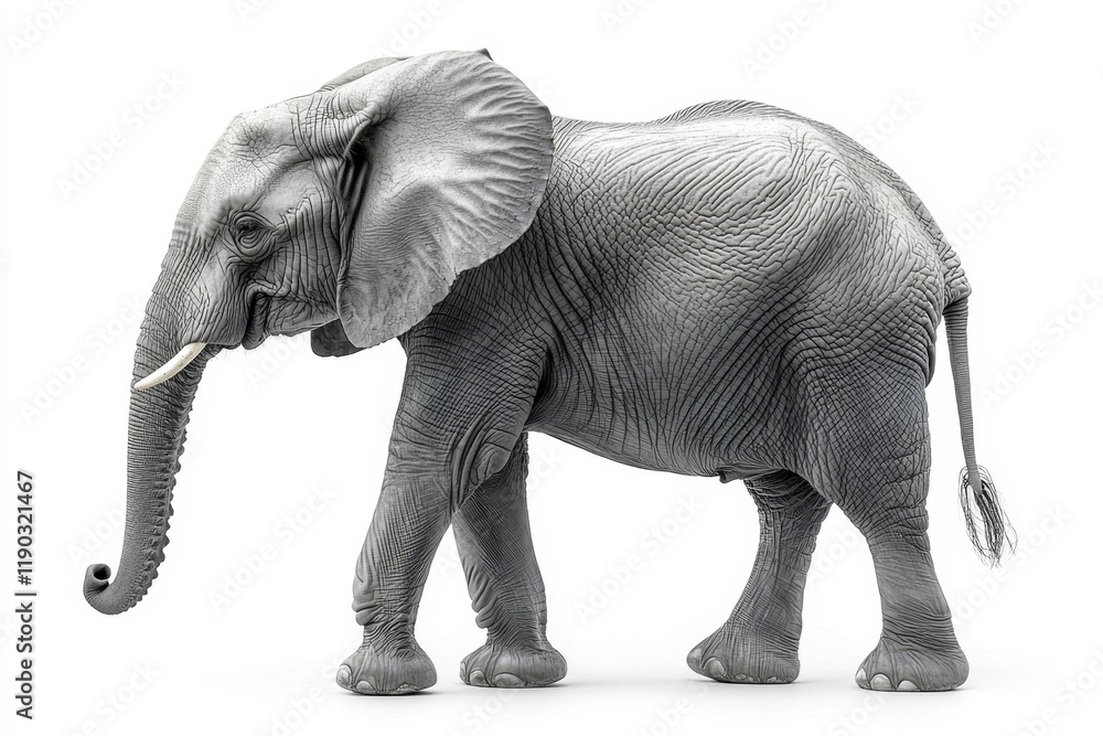 Obraz premium African elephant, walking, isolated, detailed texture.