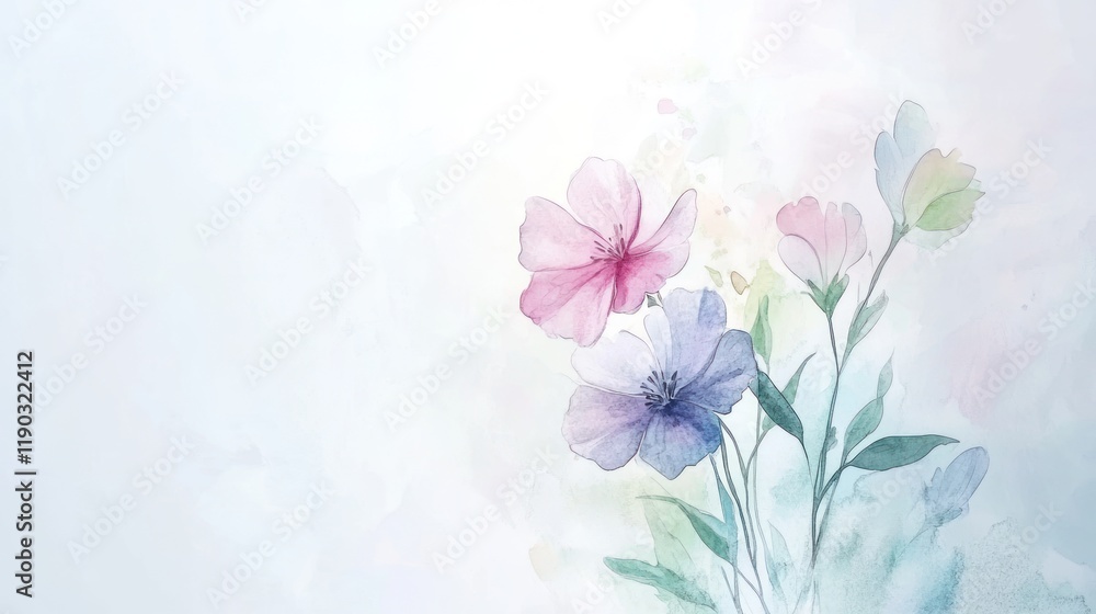 Pastel watercolor flowers bouquet, light background, blank space, card design Pastel watercolor flowers bouquet, light background, blank space, card design