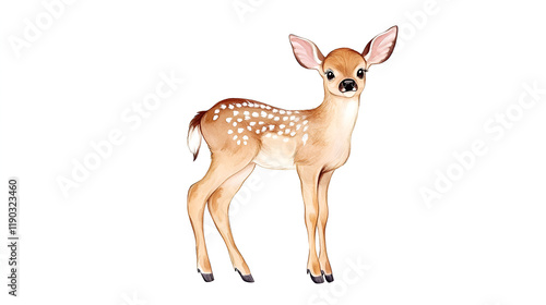 Charming baby deer artwork designed for kindergarten and nursery use, ideal for kids' clothing and patterns. Watercolor, hand-drawn style great for phone case designs, nursery posters, and postcards. photo