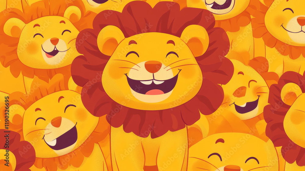 Lion with a cheesy toothy grin standing upright seamless background pattern in square format Lion with a cheesy toothy grin standing upright seamless background pattern in square format