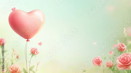 Heart-Shaped Balloon with Pink Roses and Soft Background